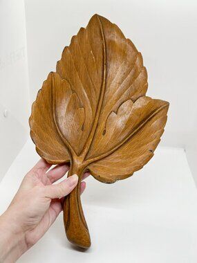 Vintage Faux Carved Wood Large Leaf Bowl Art Boho Cottagecore Nature Fairy MCM